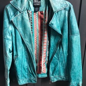 TURQUOISE VEGAN LEATHER JACKET